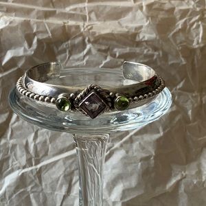Vintage Sterling 925 Southwest Amethyst Peridot gem cuff bracelet
